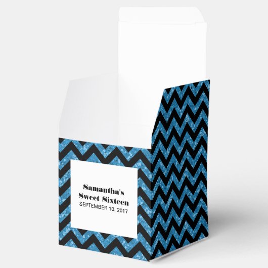 Blue Chevron Glitter Sweet 16 Favor Boxes Bedankdoosjes (Geopend)