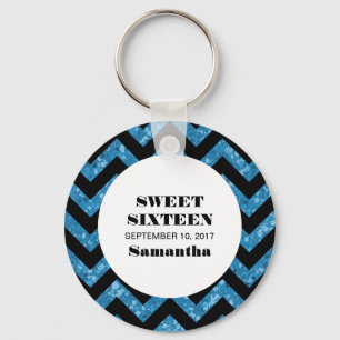 Blue Chevron Glitter Sweet 16 Sleutelhanger