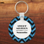 Blue Chevron Glitter Sweet 16 Sleutelhanger (Voorkant)