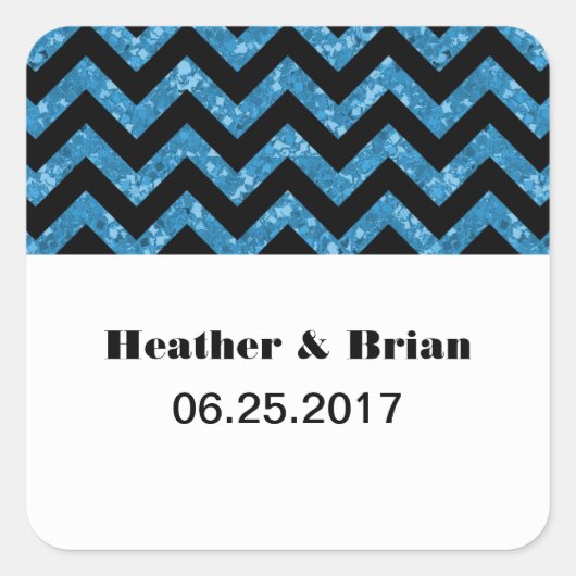 Blue Chevron Glitter Wedding Stickers (Voorkant)