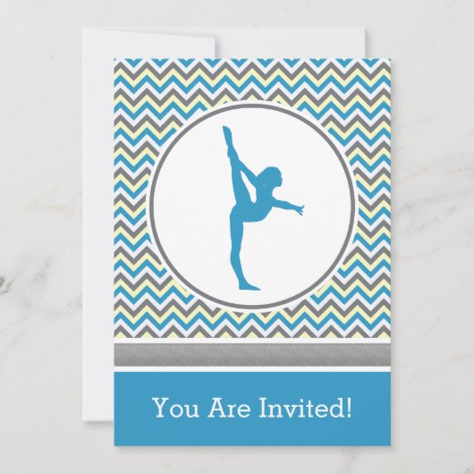 Blue Chevron Gymnast Party Kaart (Voorkant)