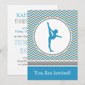 Blue Chevron Gymnast Party Kaart (Voorkant / Achterkant)