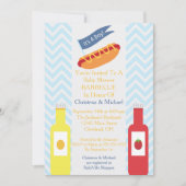 Blue Chevron Hotdog BBQ Baby shower Uitnodiging (Voorkant)