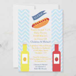 Blue Chevron Hotdog BBQ Baby shower Uitnodiging