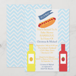 Blue Chevron Hotdog BBQ Baby shower Uitnodiging