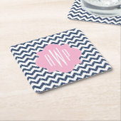 Blue Chevron Ikat Monogram Kartonnen Onderzetters (Schuin)