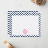 Blue Chevron Ikat Monogrammed Flat Notecard Notitiekaartje (Voorkant / Achterkant in situ)