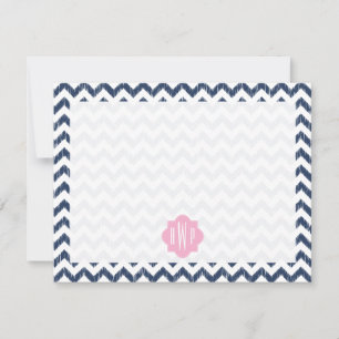 Blue Chevron Ikat Monogrammed Flat Notecard Notitiekaartje