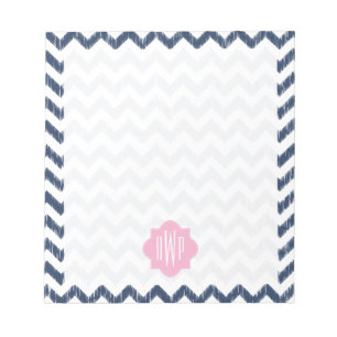 Blue Chevron Ikat Monogrammed Notitieblok