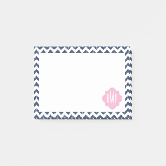 Blue Chevron Ikat Monogrammed Post It Notes (Voorkant)