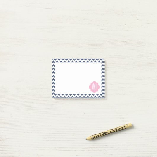 Blue Chevron Ikat Monogrammed Post It Notes (Op bureau)