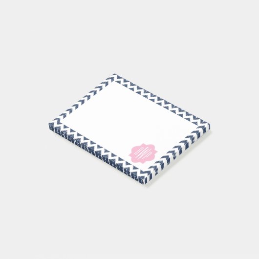 Blue Chevron Ikat Monogrammed Post It Notes (Schuin)