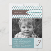 Blue Chevron Mod Photo Birthday Party Invitation Kaart (Voorkant)