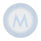 Blue Chevron Monogram Glass Cutting Board 12" Snijplank (Voorkant)