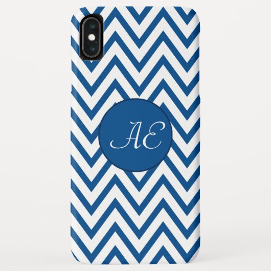 Blue Chevron Monogram Modern Case-Mate iPhone Case (Achterkant)