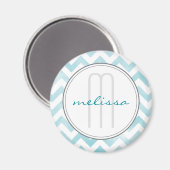 Blue Chevron Monogram Pattern Magnet (Voorkant / Achterkant)