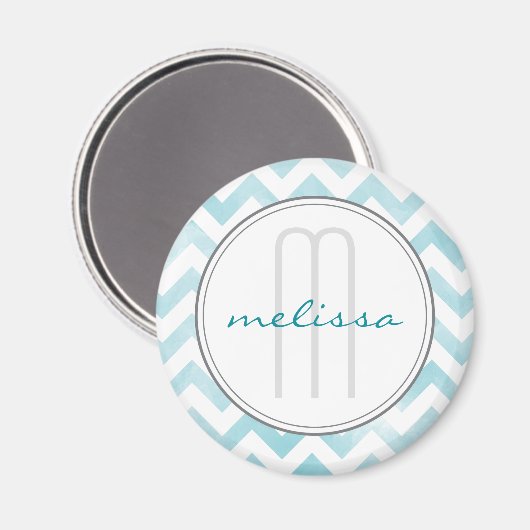 Blue Chevron Monogram Pattern Magnet (Voorkant / Achterkant)