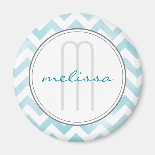 Blue Chevron Monogram Pattern Magnet (Voorkant)