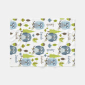 Blue Chevron Owls Personalized Fleece Deken (Voorkant (Horizontaal))