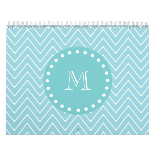 Blue Chevron Pattern | Blauwgroen monogram Kalender (Hoes)