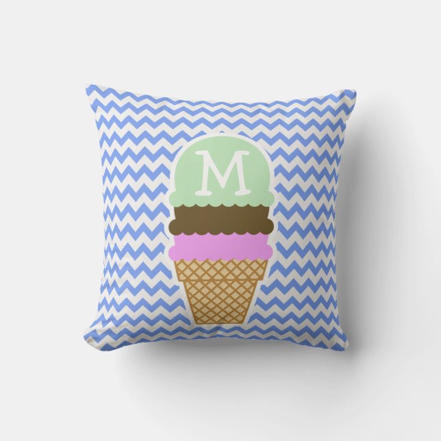 Blue Chevron Pattern; Ice Cream Cone Kussen (Voorkant)