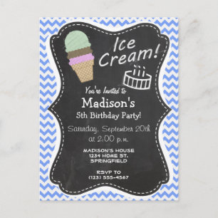 Blue Chevron Pattern; Ice Cream Cone Uitnodiging Briefkaart