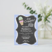 Blue Chevron Pattern; Ice Cream Cone Uitnodiging Briefkaart (Staand voorkant)