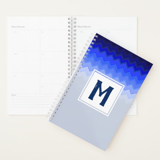 Blue Chevron Pattern Monogrammed Planner (Display)