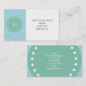 Blue Chevron Pattern | Munt Green Monogram Visitekaartje (Voorkant / Achterkant)