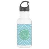 Blue Chevron Pattern | Munt Green Monogram Waterfles (Voorkant)