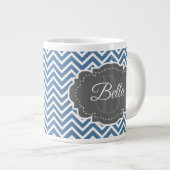 Blue Chevron personaliseer Giant Coffee-Mok Grote Koffiekop (Voorkant rechts)