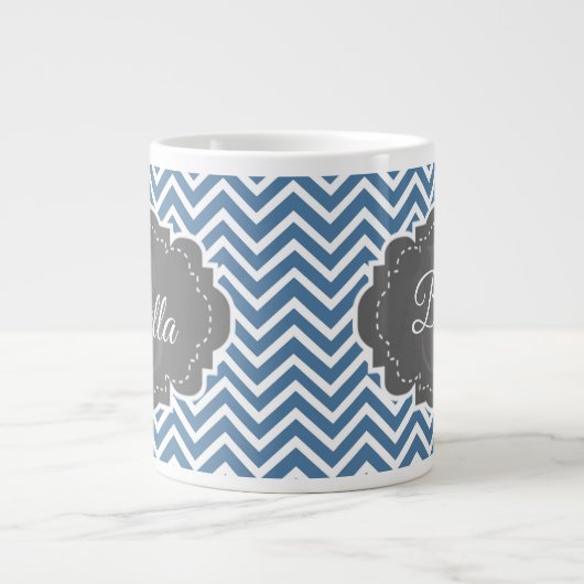 Blue Chevron personaliseer Giant Coffee-Mok Grote Koffiekop (Voorkant)