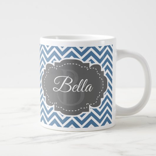 Blue Chevron personaliseer Giant Coffee-Mok Grote Koffiekop (Rechts)