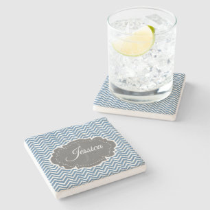 Blue Chevron Personalized Stone Onderzetter