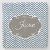 Blue Chevron Personalized Stone Onderzetter (Voorkant)