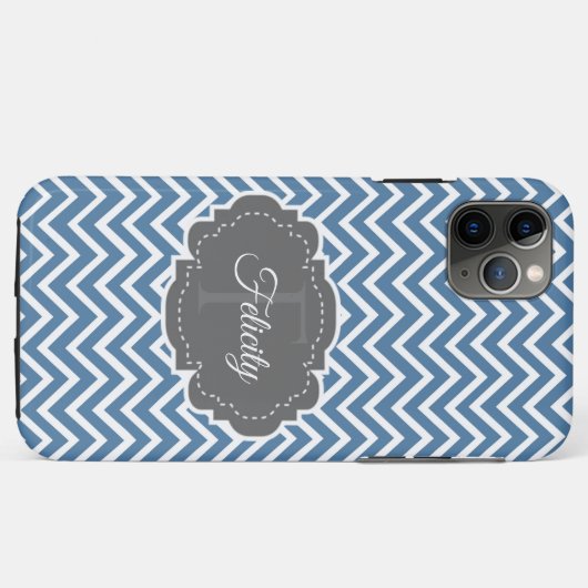 Blue Chevron persoonlijke iPhone Case (Achterkant (horizontaal))
