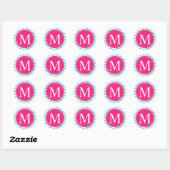 Blue Chevron Pink Monogram Ronde Sticker (Vel)