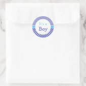 Blue Chevron & Polkas Dot Baby shower Ronde Sticker (Tas)