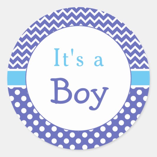 Blue Chevron & Polkas Dot Baby shower Ronde Sticker (Voorkant)