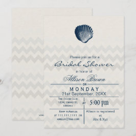 Blue Chevron Seashell Beach vrijgezellenfeest Invi Kaart