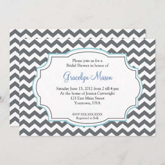 Blue Chevron Shower-uitnodiging Kaart (Voorkant / Achterkant)