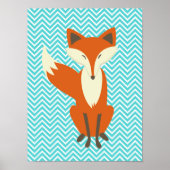 Blue Chevron Sly Fox Nursery Art Poster (Voorkant)