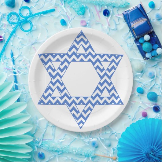 Blue Chevron Star van David Hanukkah Papieren Bordje (Feest)
