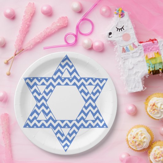 Blue Chevron Star van David Hanukkah Papieren Bordje (Feest)