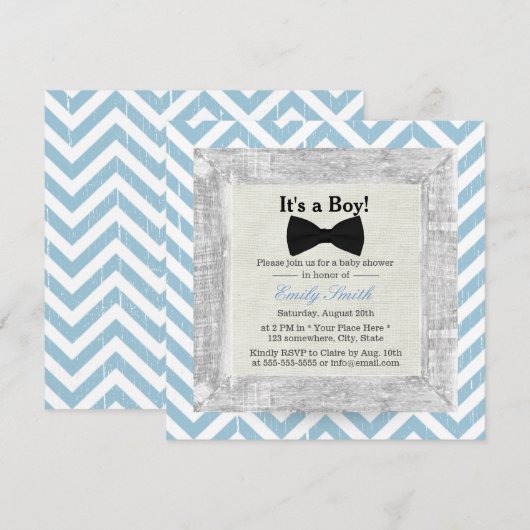 Blue Chevron Stripes Bow Stropdas Boy Baby shower Kaart (Voorkant / Achterkant)