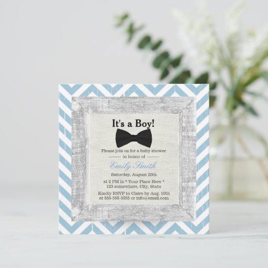 Blue Chevron Stripes Bow Stropdas Boy Baby shower Kaart (Staand voorkant)