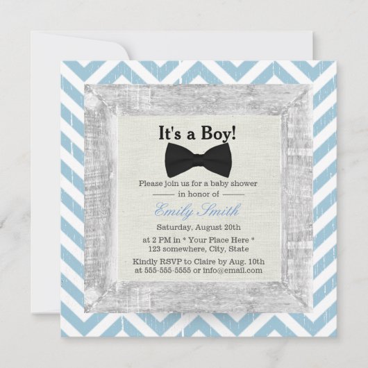 Blue Chevron Stripes Bow Stropdas Boy Baby shower Kaart (Voorkant)