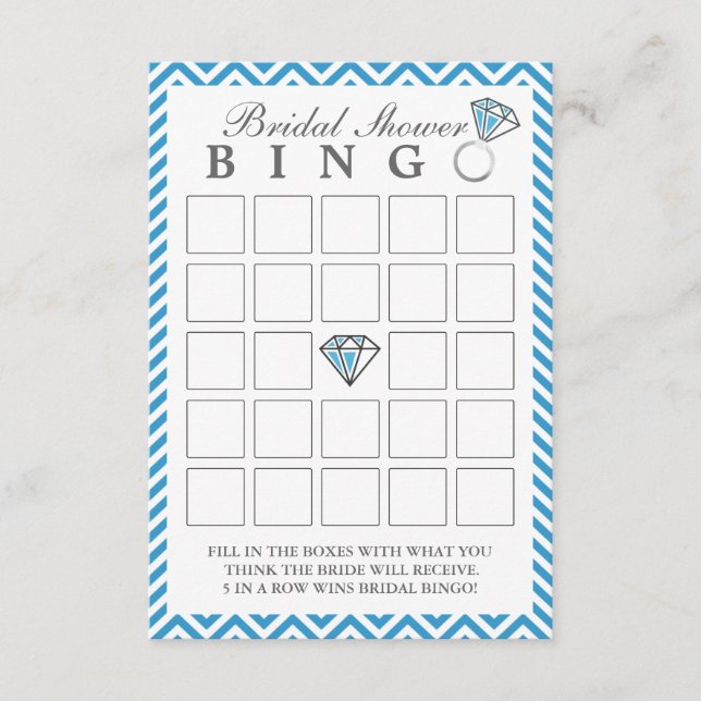 Blue Chevron Stripes Vrijgezellenfeest Bingo Kaart (Voorkant)