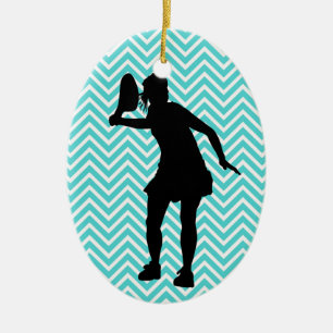 Blue Chevron Tennis Kerstversiering voor Meisjes Keramisch Ornament