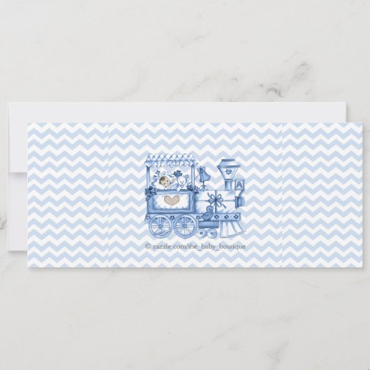 Blue Chevron  Train Ticket Baby shower Kaart (Achterkant)